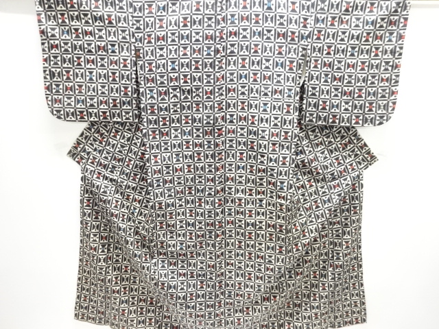 JAPANESE KIMONO / ANTIQUE MEISEN KIMONO ENSEMBLE / TAISHO ROMAN STYLE / WOVEN GRID
